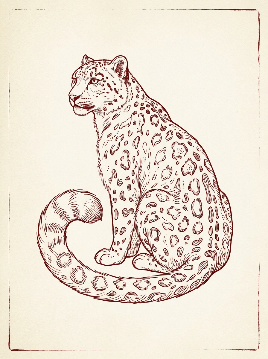 Snow leopard, framed — the section bookplate for Field Notes